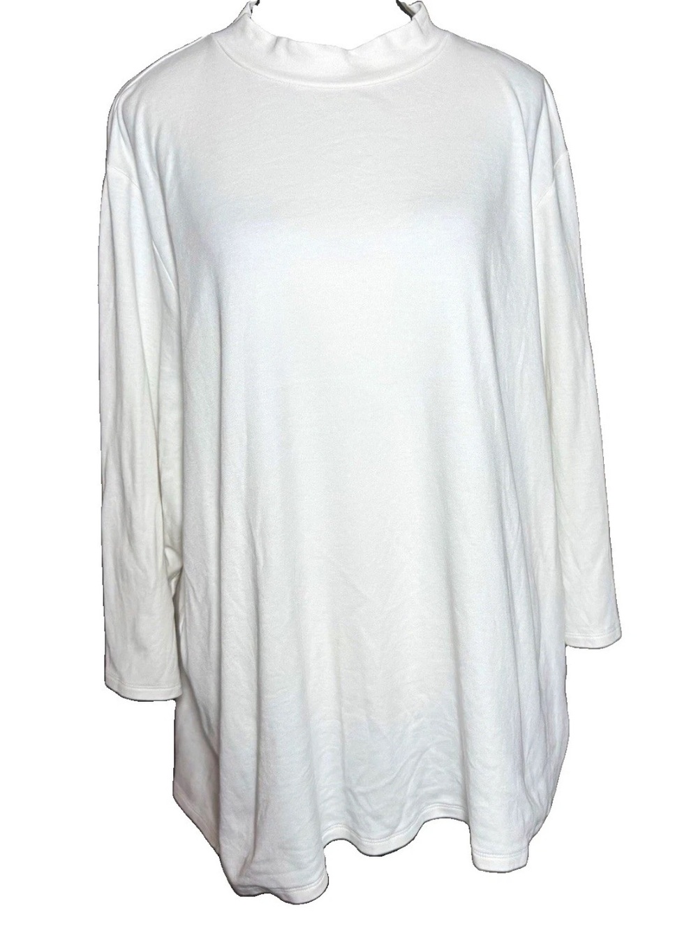 J.Jill Mock Neck 3/4 Sleeve Tunic Top 4X Off White Stretch Cotton Modal Minimal